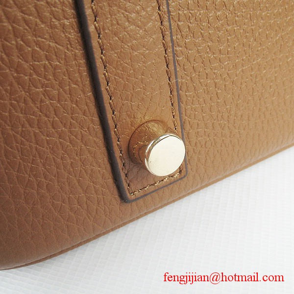 Hermes 35cm Embossed Veins Leather Bag Light Coffee 6089 Gold Hardware